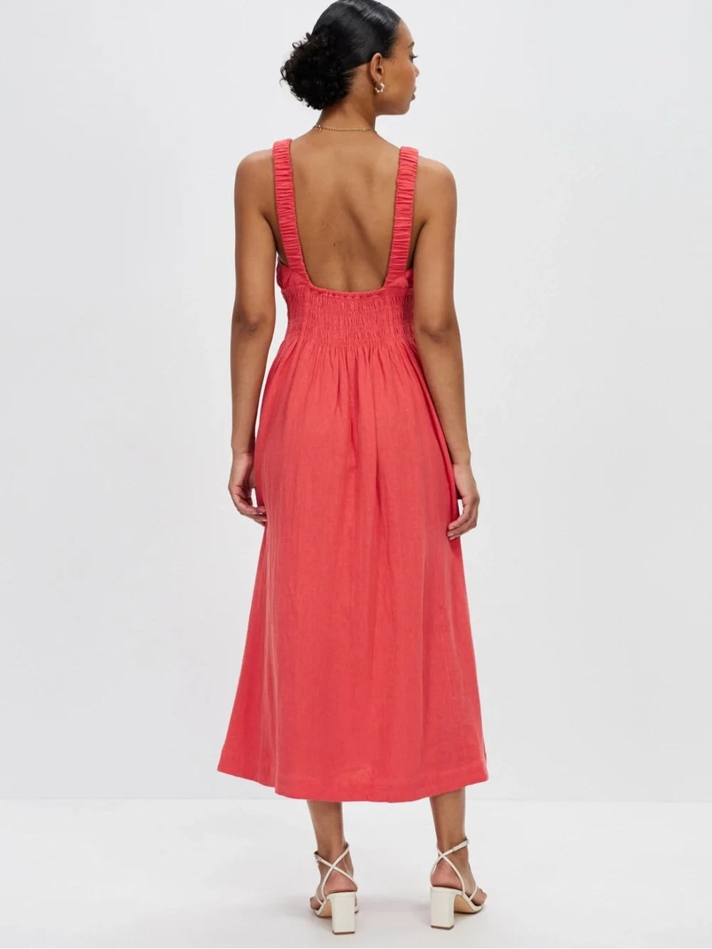 Abercrombie & Fitch Pink Linen Blend Smocked Maxi Dress V-Neck Small